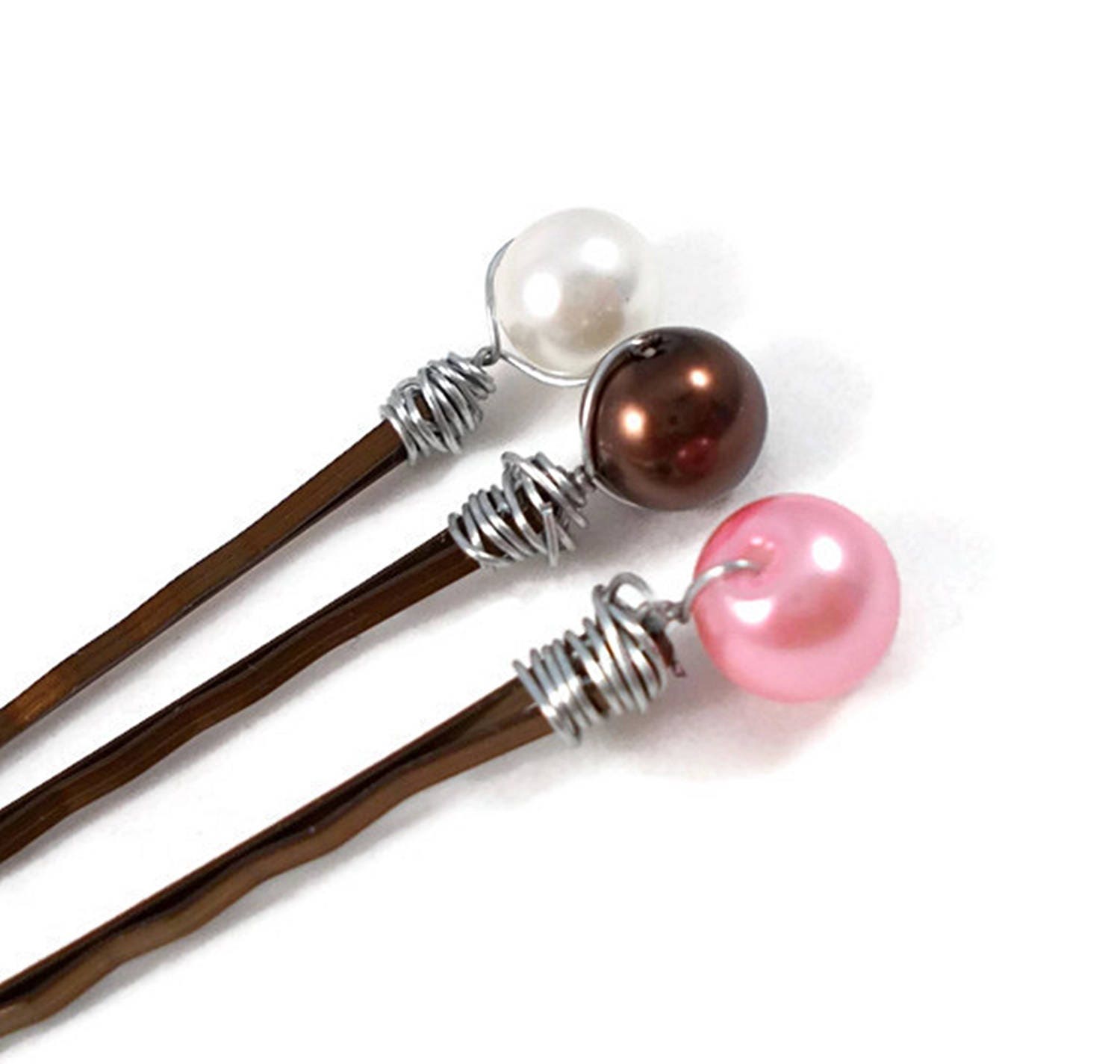 Pearl Bobby Pins Bobby Pin Set of 6 Neapolitan Pink Brown Etsy