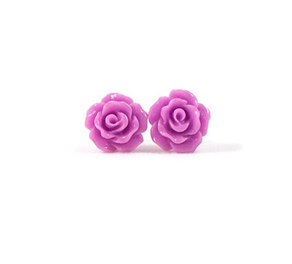 Purple Rose Earrings Purple Flower Earrings Earrings for | Etsy