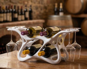 Organic Wine & Glass Rack | Modern Sculptural Wine Holder | 3D Printed Wine Rack | Minimalist Bar Decor | Unique Gift for Wine Lovers