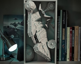 Estantería flotante con forma de caza estelar y soporte de pared – Rincón de lectura de ciencia ficción, decoración de estantería flotante, sujetalibros con temática espacial, regalo único para gamers