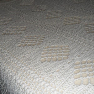 Crochet Afghan King 102inX60in Bedspread Crochet King Coverlet Wedding Gift Blanket Throw ''DIAMONDS DESIGN' in White image 1