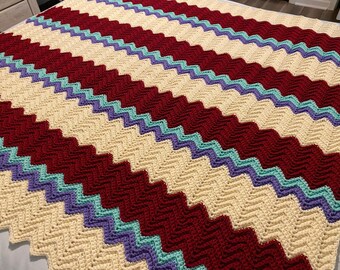 Crocheted Afghan (60inWx54inL) - Coverlet - Blanket - Throw - Bedspread -  Large   ''RIPPLES"