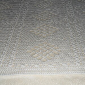 Crochet Afghan King 102inX60in Bedspread Crochet King Coverlet Wedding Gift Blanket Throw ''DIAMONDS DESIGN' in White image 2