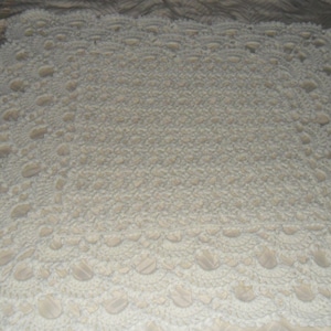 Crochet Baby Afghan 30inX30in Crochet Blanket Crochet Throw SHELLS GALORE in Ivory