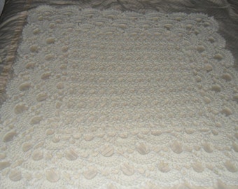 Crochet Baby Afghan(42inX42in) Crochet Blanket Crochet Throw "SHELLS GALORE" in Ivory