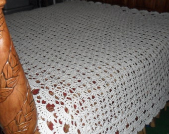 Crochet Afghan (California King 118inWx90inL) - Afghan - Blanket - Bedspread - Coverlet Wedding Gift ''SHELLS GALORE'' in white