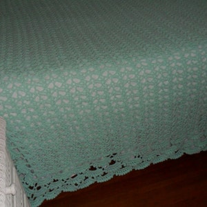 Crochet Afghan California King 118 inWx 94 inL Blanket Bedspread Throw Coverlet ''SHELLS GALORE'' in Pastel Mint image 1
