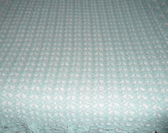 Crochet Afghan Queen(80inWx56in) - Blanket - Coverlet - Bedspread  - Throw  ''SHELLS GALORE'' in Pastel Mint Green