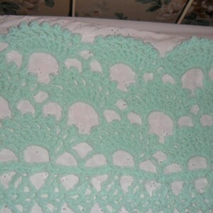 Crochet Afghan California King 118 inWx 94 inL Blanket Bedspread Throw Coverlet ''SHELLS GALORE'' in Pastel Mint image 3