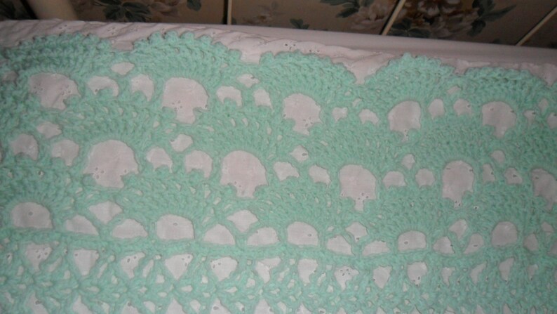 Crochet Afghan California King 118 inWx 94 inL Blanket Bedspread Throw Coverlet ''SHELLS GALORE'' in Pastel Mint image 3