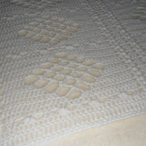 Crochet Afghan King 102inX60in Bedspread Crochet King Coverlet Wedding Gift Blanket Throw ''DIAMONDS DESIGN' in White image 3