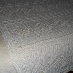 Crochet Afghan King 102inX60in Bedspread Crochet King Coverlet Wedding Gift Blanket Throw ''DIAMONDS DESIGN' in White image 4