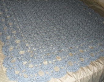 Crochet Afghan Baby Blanket  Throw  Coverlet Baby Blanket  'SHELLS GALORE  in Ice Blue