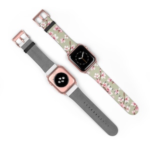 Cherry Blossom Apple Watch Band, Floral Pattern Wristband Strap Accessory for iWatch, Pink Sakura Replacement Bracelet, Spring Flower Design