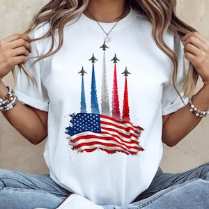 4th of July Shirt, Jet Airplane Shirt, Patriotic T-Shirt, Independence Day Shirt, Memorial Day Outfit, Casual Summer Wear, Gift for Veterans