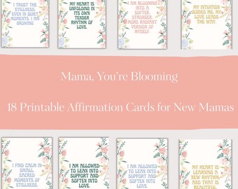 Tarjetas de Afirmaciones Posparto: Autocuidado para Nuevas Mamás (PDF Imprimible)