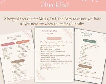 Lista de verificación para el bolso de hospital familiar: Mamá, papá y bebé (PDF imprimible)