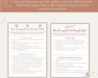 Hoja de apoyo para la pareja en el parto imprimible: guía de dos páginas para el parto y el nacimiento (solo para imprimir)