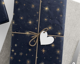 Celestial Christmas Wrapping Paper | Gold Stars on Midnight Blue | Elegant Holiday Gift Wrap | Luxury Celestial | Midnight Luxe Collection