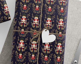 Elegant Nutcracker Wrapping Paper | Vintage Christmas Gift Wrap | Navy and Gold Holiday Wrapping Paper | Classic Christmas Decor