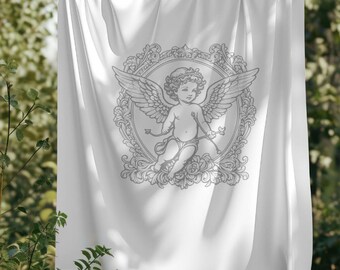 Velveteen Blanket Cupid Renaissance Baroque Coquette Style Blanket Romantic Throw Valentine's Anniversary Gift Elegant Outdoor Wedding