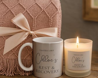 Get Well Soon Gift Set Rest and Recovery Personalized Candle & Mug with Cozy Blanket, Comfort Gift for Healing, Warm Hug Care Package