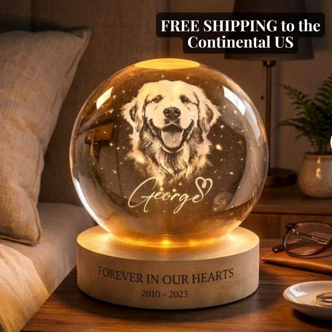Custom Pet Memorial Crystal Ball Night Light, Engraved Dog Photo Gift ...