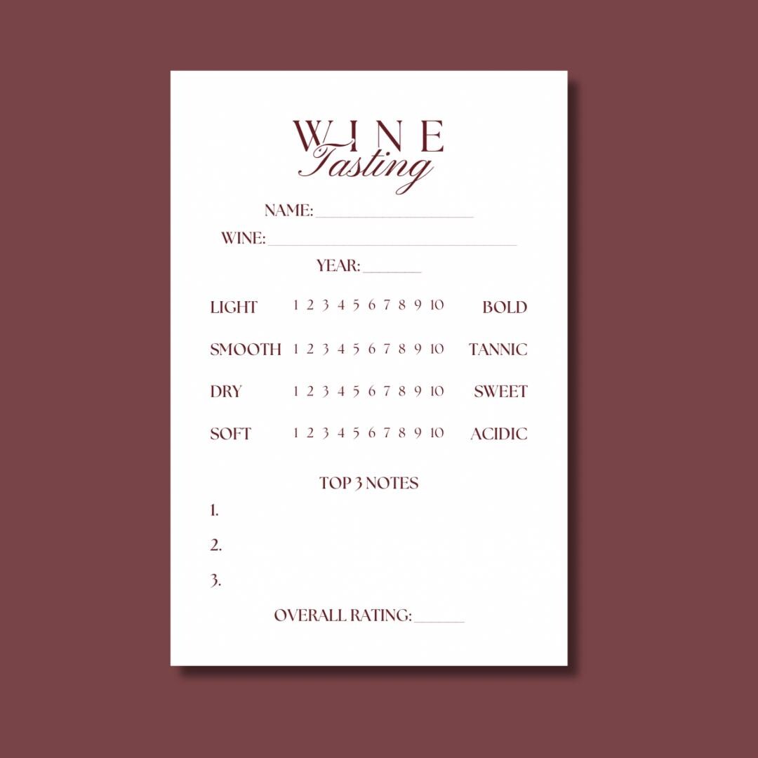 Printable Wine Tasting Card - 4x6 Digital Download - Perfect for ...