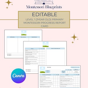 Montessori Nivå 3 Betygskort: Utvärdering av grundskolans klassrum (Canva-mall)