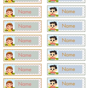 Checkered Name Labels for Classroom|Personalized Student Name Tags with Photos | Editable Cubbies and Desk Labels in Earth Tones | Printable