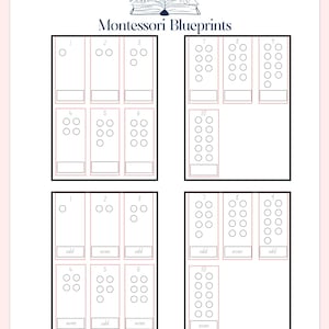 Peut inclure: Tableau éducatif "Montessori Blueprints" avec bordure rose. Il présente des rectangles noirs avec des cercles numérotés et les mots "impair" et "pair". Le titre et des illustrations florales sont en haut.