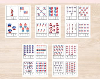 Tarjetas patrióticas de conteo y recorte: Actividad matemática del 4 de julio (Descarga digital)
