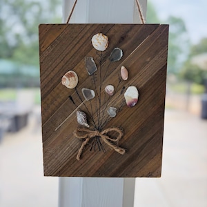 Costal Seashell & Sea Glass Wall Art on Wood Frame | Beach House Decor | Nautical Gift