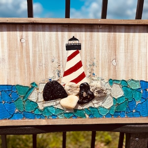 Costal Mosaic Light house Art | Nautical Seaglass Wall Decor | Handmade Beach House Gift
