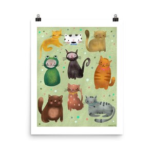 Emotional Support Cats Art Print - Illustrated Multiple Cats Wall Art, Whimsical Feline Print, Cute Colorful Cat Decor for Cat Lovers