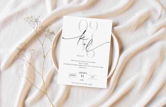 Elegant Minimalist Wedding Invitation Template: Editable Black & White Design (Instant Download)