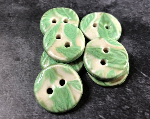 Small Cream with Light Green Leaves Round Buttons