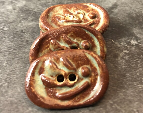 Oval Brown and Green Stoneware Button