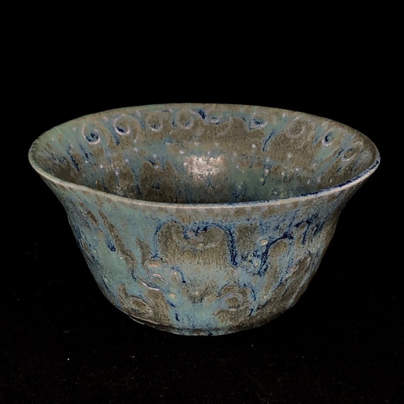 Blue Bowl/ Stoneware Trinket or Catchall Dish in Blue Stone Matte Glaze