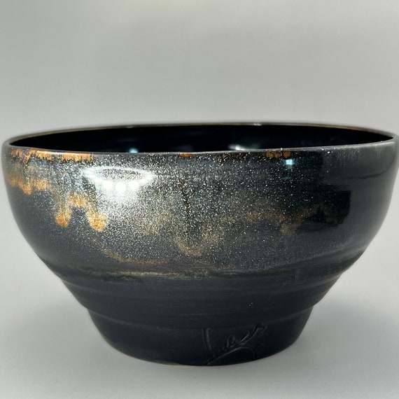 Black Aventurine and Black Matte Small Serving Bowl or Ice Cream Bowl