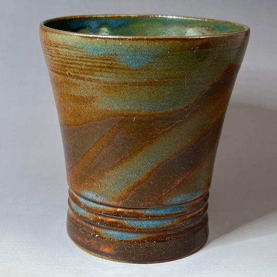 Green, Brown, and Blue Brown Stoneware Tumbler