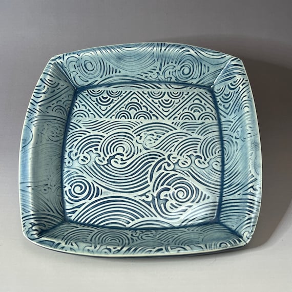 Small Blue Wave Square Serving Plate