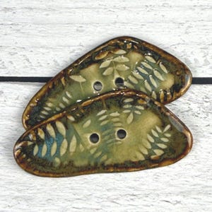 Ferns with Green, Blue, and Copper  2 Hole Large Triangular Buttons