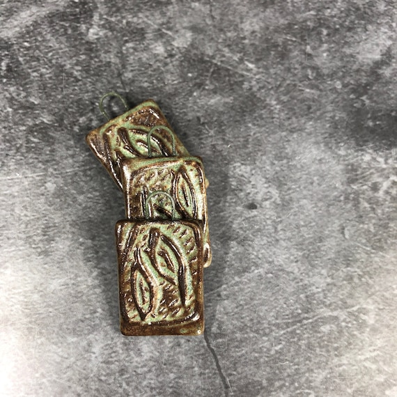 Stamped Leaves with Brown and Green Pendant for Jewelry Making