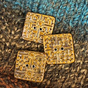 Large Golden Brown Graphic Texture Square 2 Hole Button