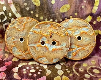 Set of 3 Brown Round Ceramic Buttons with 2 Holes