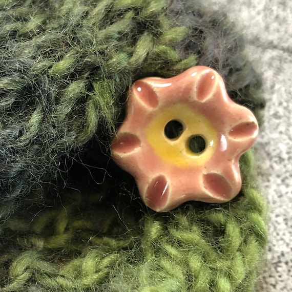 Round Pink and Yellow Flower Button