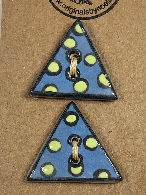 Green and Blue Buttons/ Triangle Shaped  Buttons/ Lime Green on Blue