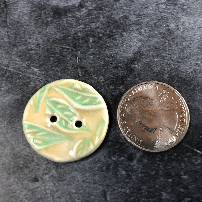 Cream with Light Green Leaves Round Buttons
