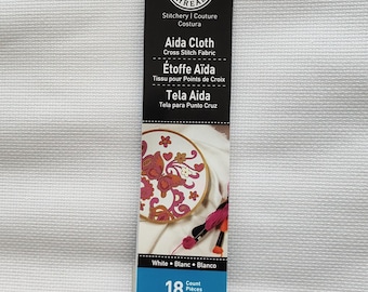 Two Pieces White 18ct Aida Cross Stitch Fabric, 14x29 and 11x21, Loops & Threads